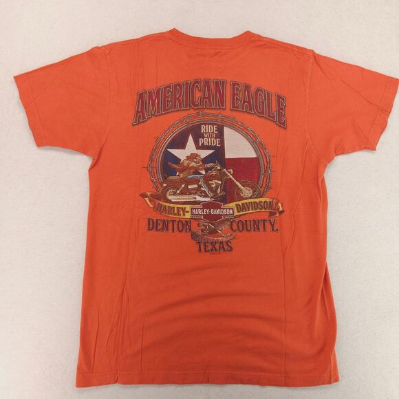 Harley Davidson Casual Short Sleeve Graphic Shirt Mens Size Medium M Orange - Picture 9 of 9